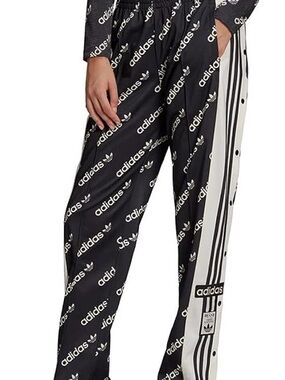 Adidas Adibreak Black Allover Logo Snap-Stripe Track Pants